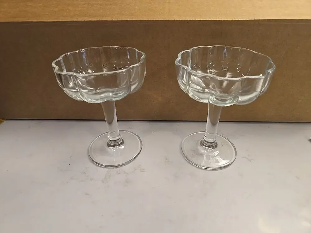 13103 Set Of 2 Clear Coupe Glasses Sherbert, Dessert Long Stem New